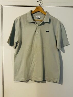 Lacoste Men's Sage Green Polo Shirt with Embroidered Crocodile, Size 4 (Medium)